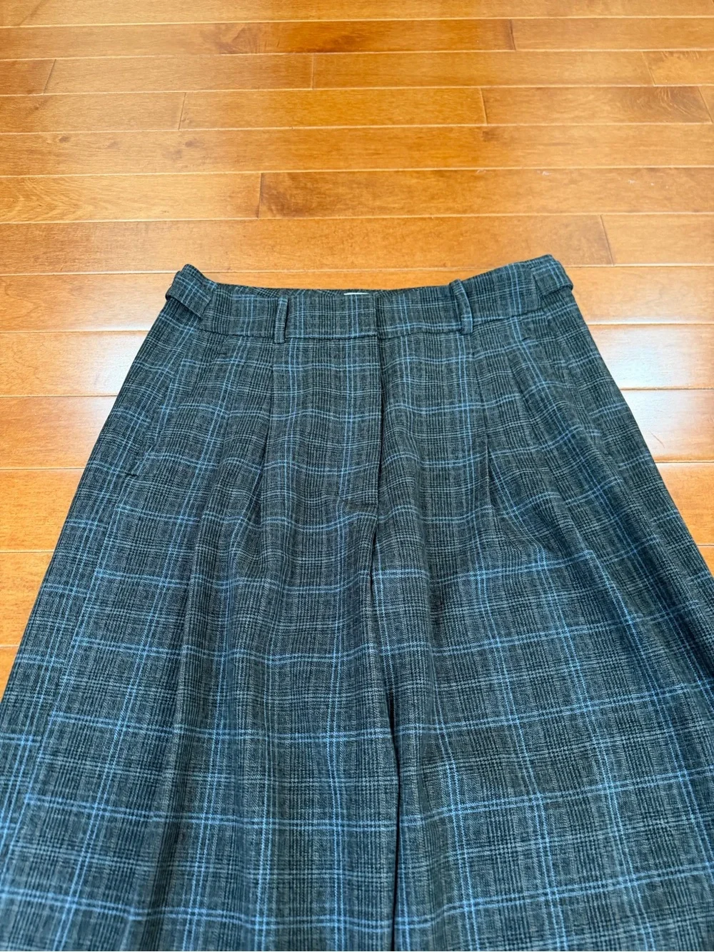 Maeve Gray Brown Plaid Wide Leg High Rise Pleated Trousers Pants Sz. M - Picture 3 of 6
